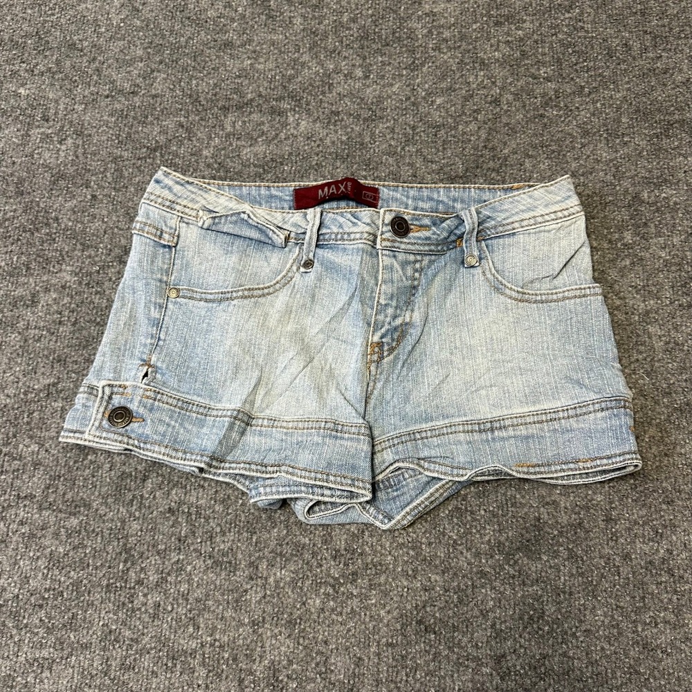Max Rave Denim Shorts Womens Size 7 Light Wash Low Rise Ramie Cotton Y2K Casual